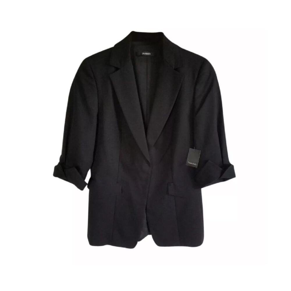 NWT Tahari Black Elbow Sleeve Single Button Blazer